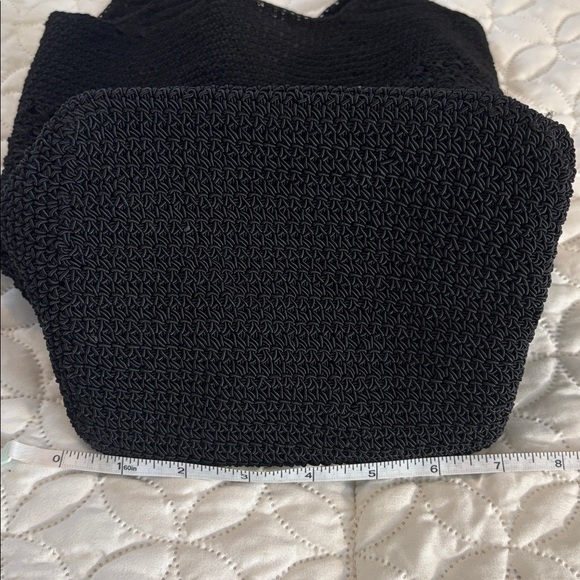 Black Slouch Crochet Knit Shoulder Bag with Snap Closure and inside Open Pocket - Picture 7 of 12